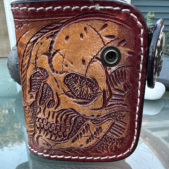 Brown Skull Embossed Leather Wallet